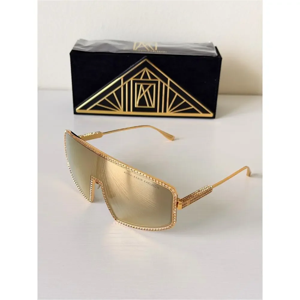 New ANNA KARIN KARLSSON Gold Shield Sunglasses Shady Luv 2.0 Authentic